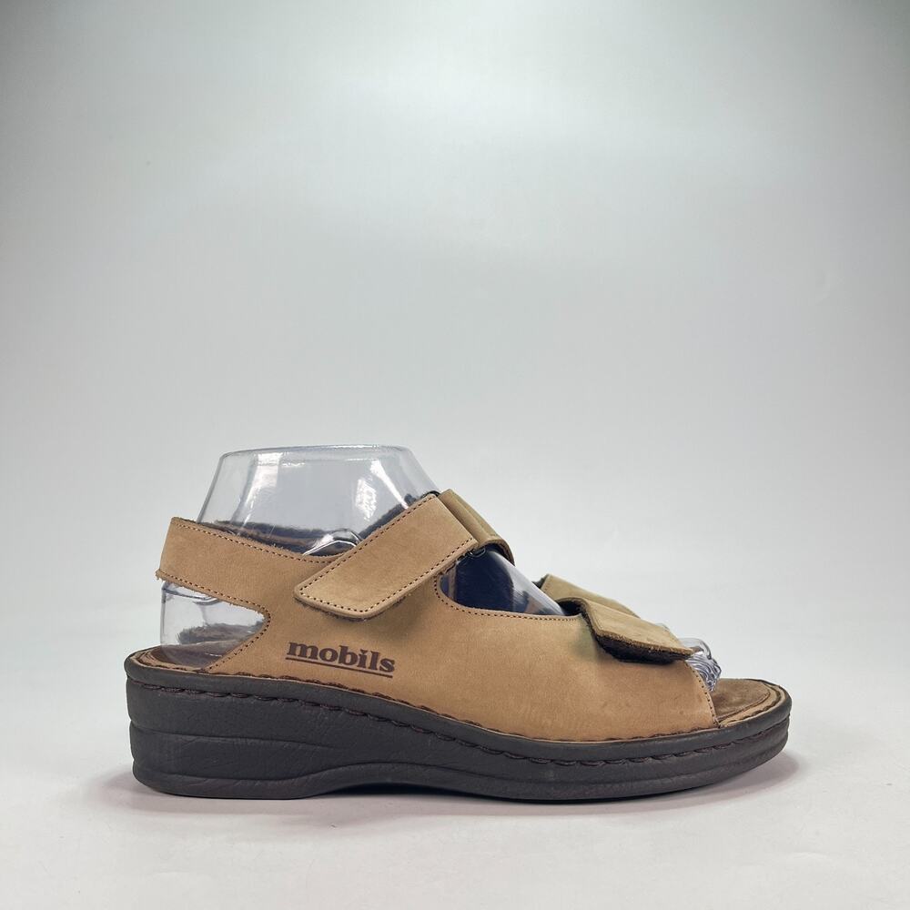 Mobils Mephisto Air-Relax Tan Leather Wedge Sandals Women's Size US 6.5 EU 37